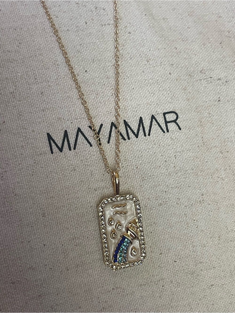 Aquarius Zodiac Pendant Necklace with Pearlescent & Crystal Accents 24k gold pl